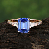 3 Carat Emerald Cut Sapphire Ring Three Stone Engagement Ring